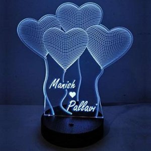 Personalized 4 Heart Balloons Acrylic Night Light Lamp Laser Cut Engraving File