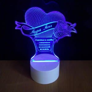 Personalized Love Heart and Rose 3D Acrylic Lamp Laser Engraving File
