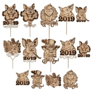 Pig Toppers and Magnets for New Year Laser Cut File