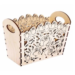 Plywood Rose Flower Basket with Handles Laser Cut File