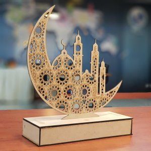 Ramadan Eid Mubarak Tabletop Ornament 3mm Moon Mosque Stand Laser Cut File