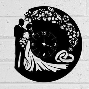 Romantic Couple Vinyl Record Wall Clock Laser Cut Template