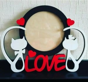 Round Love Photo Frame with Cats Laser Cut File