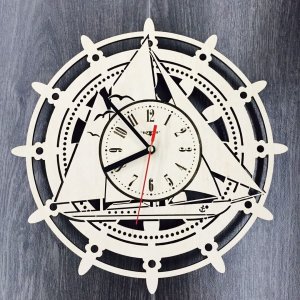 Sailing Ship Design Dual Layer Wooden Wall Clock Laser Cut File