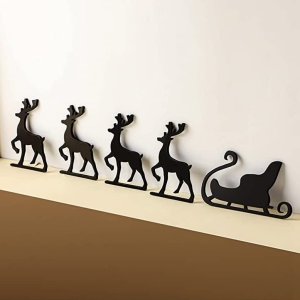 Santa Sleigh and Reindeer Christmas Decoration Laser Cut Holiday Door Topper DXF File
