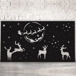 Santa Sleigh with Flying Reindeer in Sky Wall Panel Laser Cut File