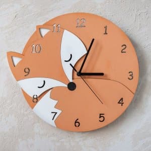 Sleeping Fox Double Layer Wooden Wall Clock for Kids Room Laser Cut File
