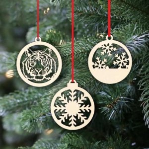 Snowflake and Tiger in Christmas Ball Ornament Laser Cut File