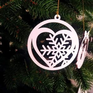 Snowflake in Heart Christmas Bauble Laser Cut File