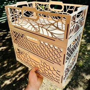 Stackable Milk Crate 9 Different Patterns Laser Cut File