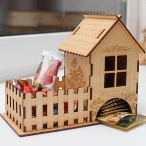 Tea Bag Dispenser Wooden Tea House with Fence Laser Cut File