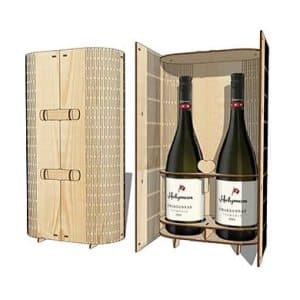 Two Bottles Wine Box Packaging with Living Hinge Laser Cut File