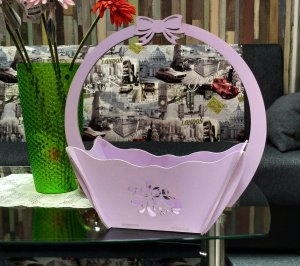 Wavy Basket Flowers Handle Decorated Ribbon Bow Laser Cut File