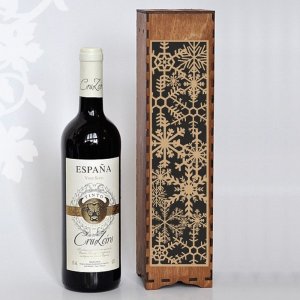 Wine Bottle Gift Box with Snowflake Pattern Laser Cut File