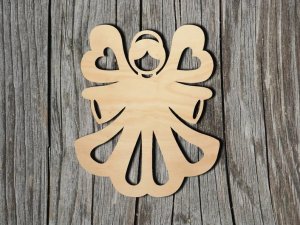 Wood Angel Cutout Shape with Hearts Laser Cut File