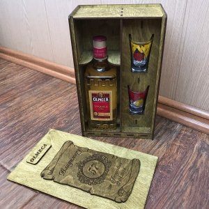 Wood Engraved Olmeca Tequila Bottle and Glass Gift Packaging Box Laser Cut File