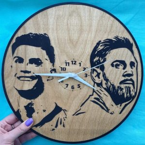 Wood Engraved Wall Clock for Messi and Ronaldo Fans Laser Cut File