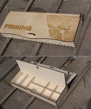 Wood Fisherman Box with Fish Engraving Collection Laser Cut File