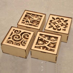 Wooden Boxes with Floral Lid Small Size Laser Cut File