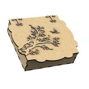 Wooden Gift Box with 3D Tree and Butterfly on Lid Laser Cut DXF File