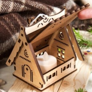 Wooden Hanging Tealight Candle House for Christmas Decorations Laser Cut File