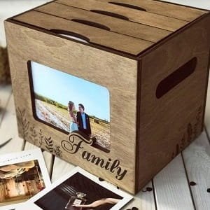 Wooden Photo Storage Box Laser Cut Family Memory Keepsake