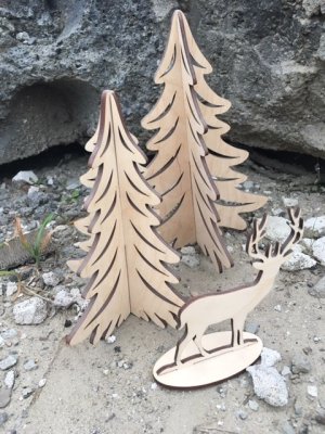 Wooden Reindeer and Christmas Tree Decorations Laser Cut File