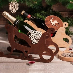 Wooden Santa Sleigh Wine Bottle Holder Laser Cut File