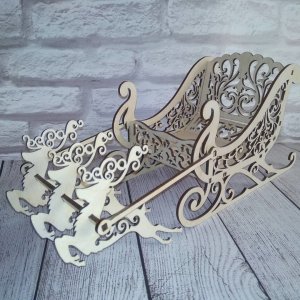 Wooden Sleigh with Reindeer Christmas Decoration Laser Cut File