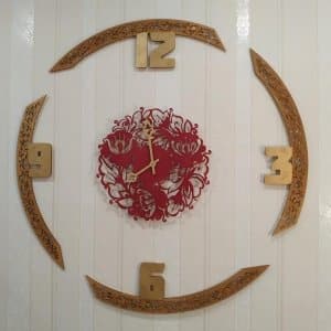 Wooden Wall Clock of Four Numbers with Floral Design Laser Cut File