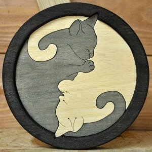Yin Yang Cats Wooden Puzzle Laser Cut Cat Decor Art