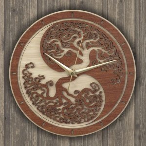 Yin Yang Tree of Life Clock in Wood Laser Cut File